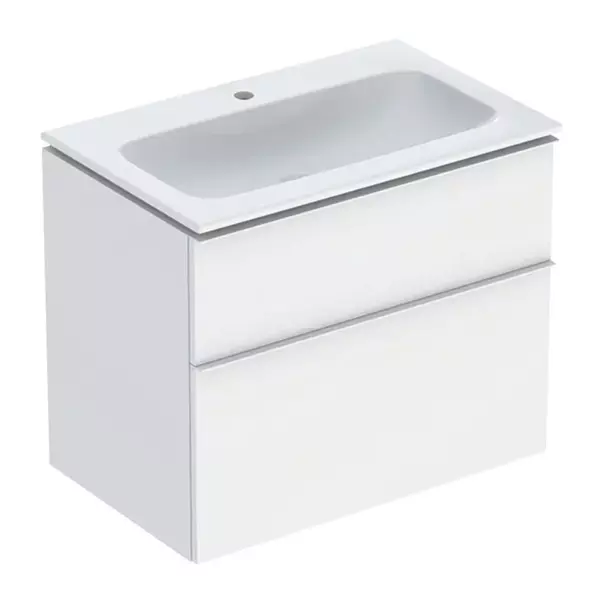 Seturi de mobilier si lavoar - Set dulap baza suspendat Geberit iCon alb mat 2 sertare si lavoar 75 cm alb
