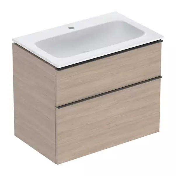 Seturi de mobilier si lavoar - Set dulap baza suspendat Geberit iCon finisaj stejar 2 sertare si lavoar 75 cm alb