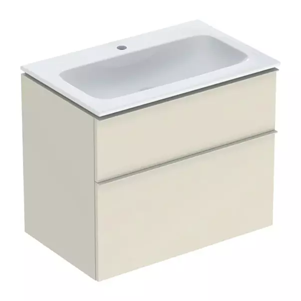 Seturi de mobilier si lavoar - Set dulap baza suspendat Geberit iCon gri nisip lucios 2 sertare si lavoar 75 cm alb