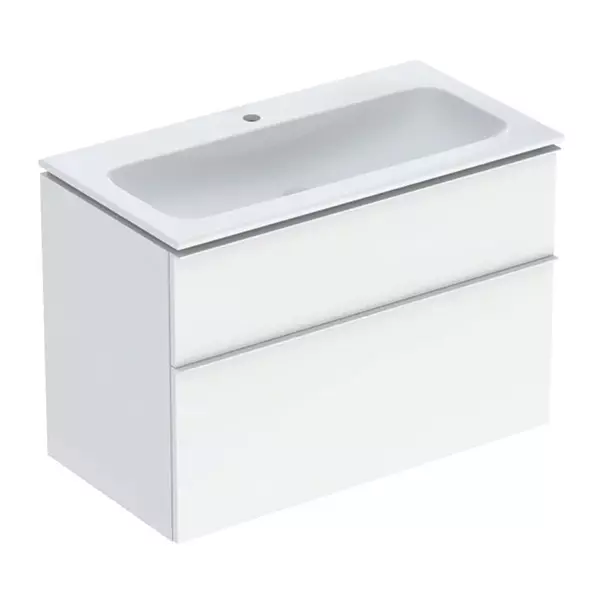 Seturi de mobilier si lavoar - Set dulap baza suspendat Geberit iCon alb lucios 2 sertare maner alb si lavoar 90 cm