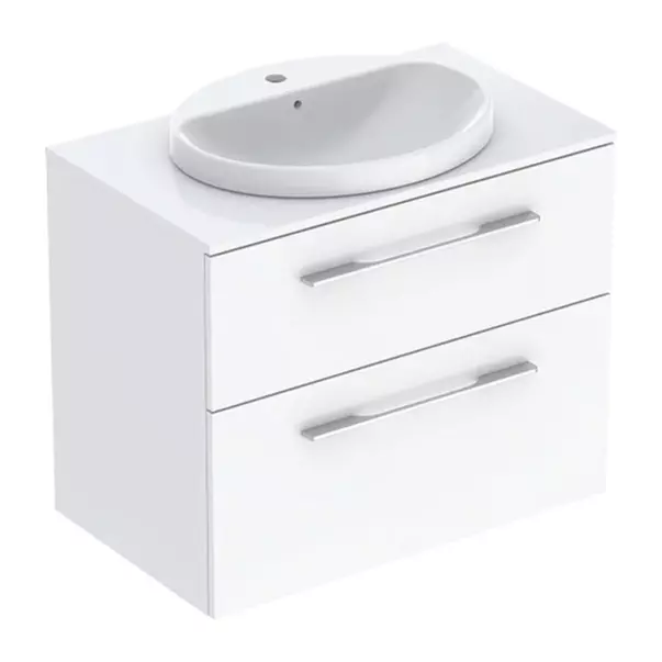 Seturi de mobilier si lavoar - Set dulap baza suspendat Geberit Selnova Square alb lucios 2 sertare si lavoar 80 cm