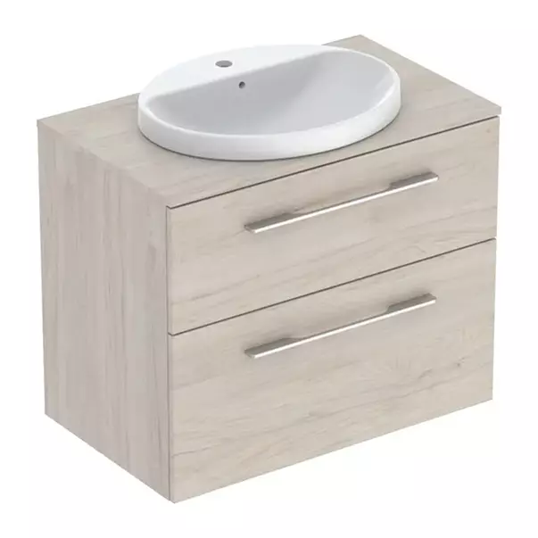 Seturi de mobilier si lavoar - Set dulap baza suspendat Geberit Selnova Square finisaj nuc american Hickory deschis 2 sertare si lavoar 80 cm