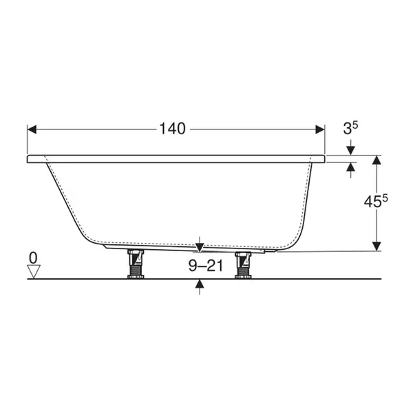 Cada dreptunghiulara Geberit Perfect alb lucios 140x70 cm [2]