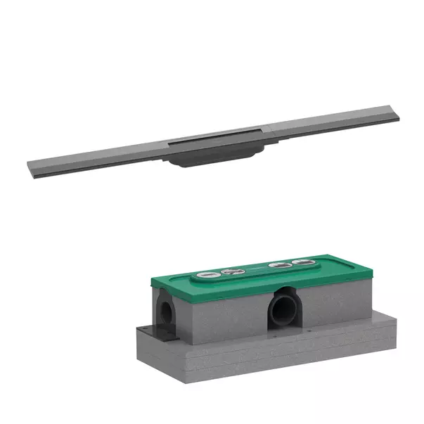 Rigole si canale de scurgere dus - Set rigola pentru dus plus capac Hansgrohe RainDrain Flex ajustabil 80 cm negru - crom periat