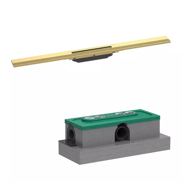 Rigole si canale de scurgere dus - Set rigola pentru dus plus capac Hansgrohe RainDrain Flex ajustabil 80 cm auriu lucios