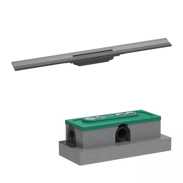 Rigole si canale de scurgere dus - Set rigola pentru dus plus capac Hansgrohe RainDrain Flex ajustabil negru - crom periat 80 cm