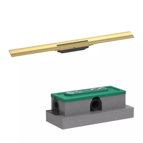 Rigole si canale de scurgere dus - Set rigola pentru dus plus capac Hansgrohe RainDrain Flex ajustabil auriu lucios 80 cm
