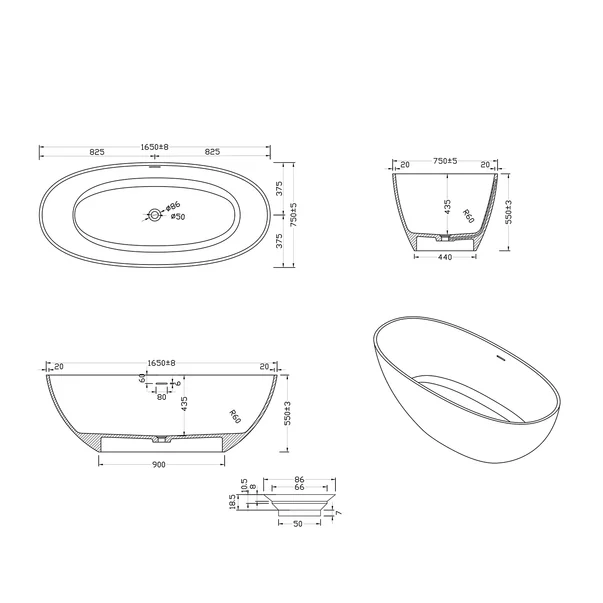 Cada freestanding din compozit Rune Kvasir 165x75 cm [2]