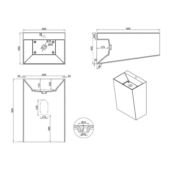Lavoar freestanding din compozit Rune Hel 60 cm [2]