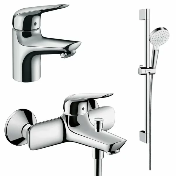 Seturi baterii - Set baterii Hansgrohe Novus 70 lavoar cada si set de dus Crometta crom