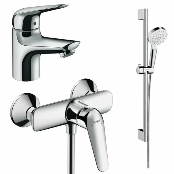 Seturi baterii - Set baterii Hansgrohe Novus 70 lavoar dus si set de dus Crometta crom