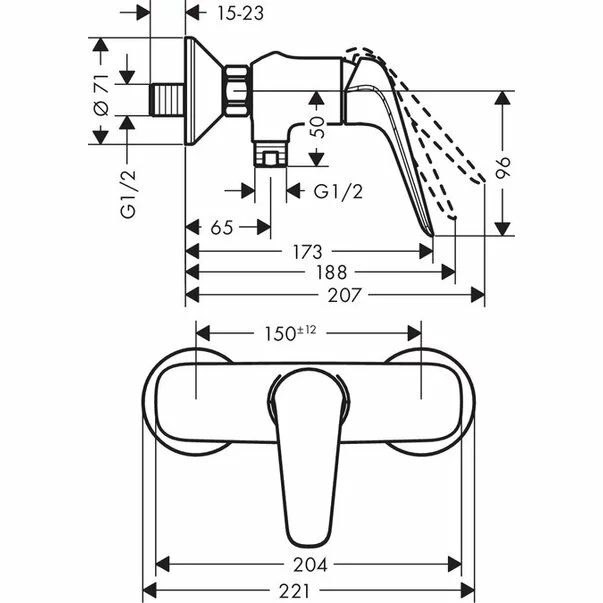 Set baterii Hansgrohe Novus 70 lavoar dus si set de dus Crometta crom [7]