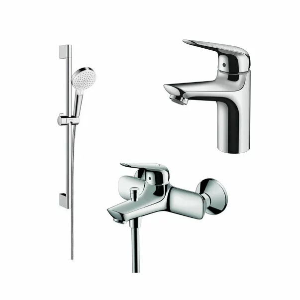 Seturi baterii - Set baterii Hansgrohe Novus 100 lavoar cada si set de dus Crometta crom