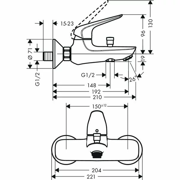 Set baterii Hansgrohe Novus 100 lavoar cada si set de dus Crometta crom [7]