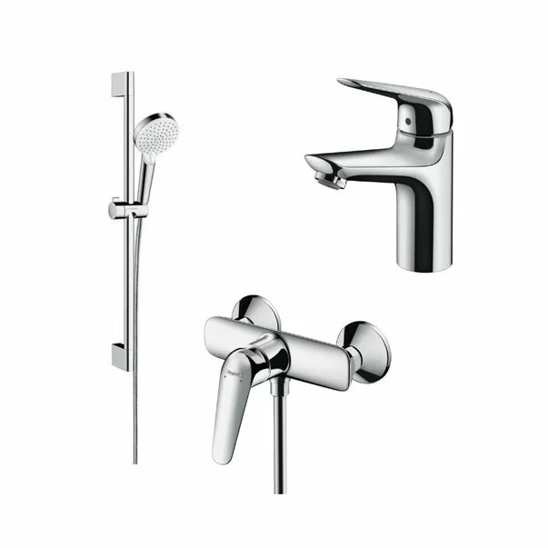 Seturi baterii - Set baterii Hansgrohe Novus 100 lavoar dus si set de dus Crometta crom
