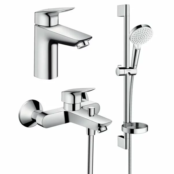 Seturi baterii - Set baterii Hansgrohe Logis 100 lavoar cada si set dus crom lucios