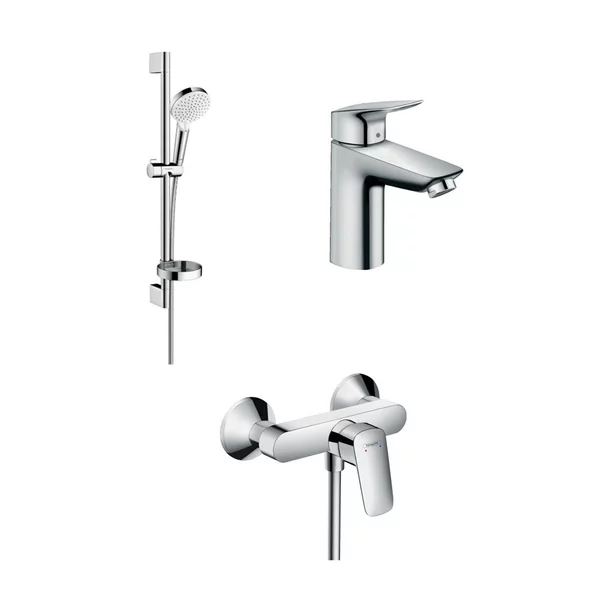 Seturi baterii - Set baterii Hansgrohe Logis 100 lavoar dus si set dus crom lucios