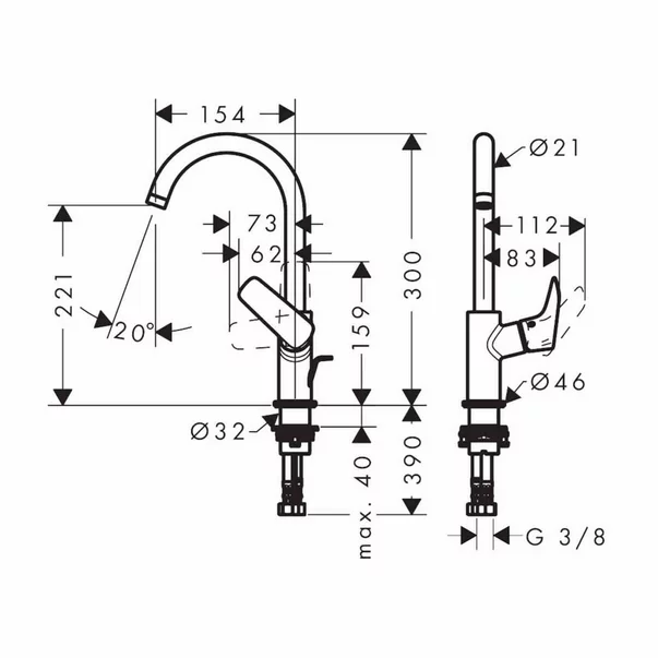 Baterie lavoar Hansgrohe Logis crom cu pipa pivotanta [3]