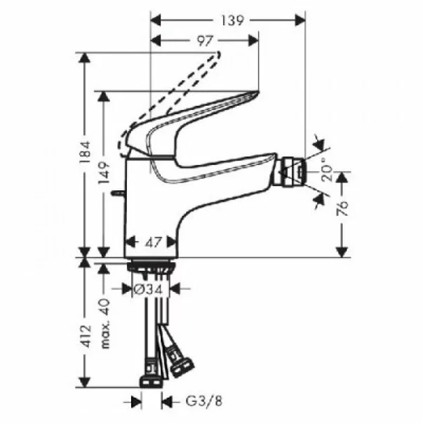 Baterie bideu Hansgrohe Novus 70 cu ventil Pop-Up crom [2]
