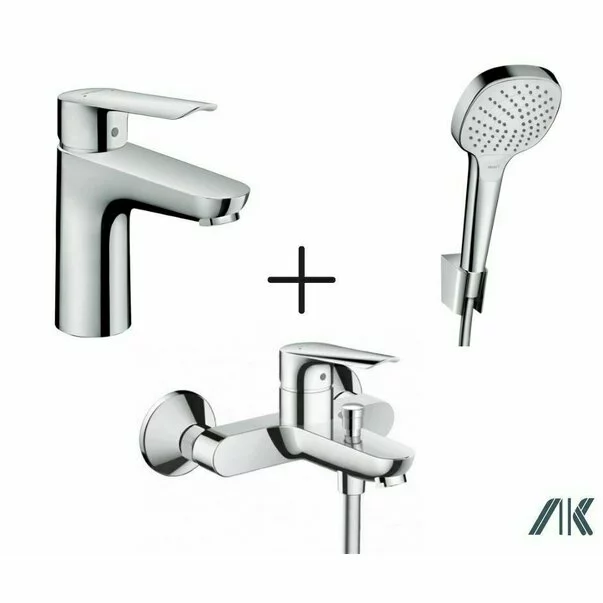 Seturi baterii - Set baterii Hansgrohe Logis E cu baterie lavoar, cada si set de dus cu porter crom