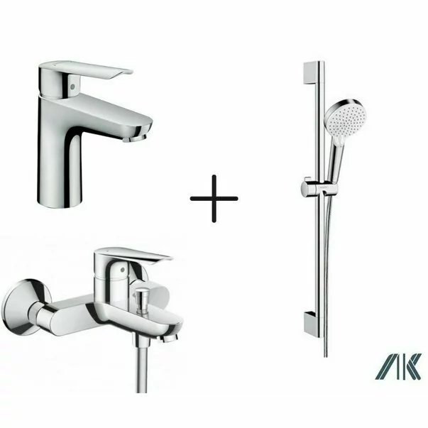 Seturi baterii - Set baterii Hansgrohe Logis E cu baterie lavoar, baterie cada si set de dus cu bara crom