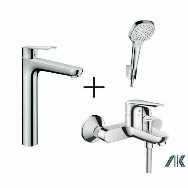 Seturi baterii - Set baterii Hansgrohe Logis E cu baterie lavoar inalta, baterie cada si set de dus cu porter crom