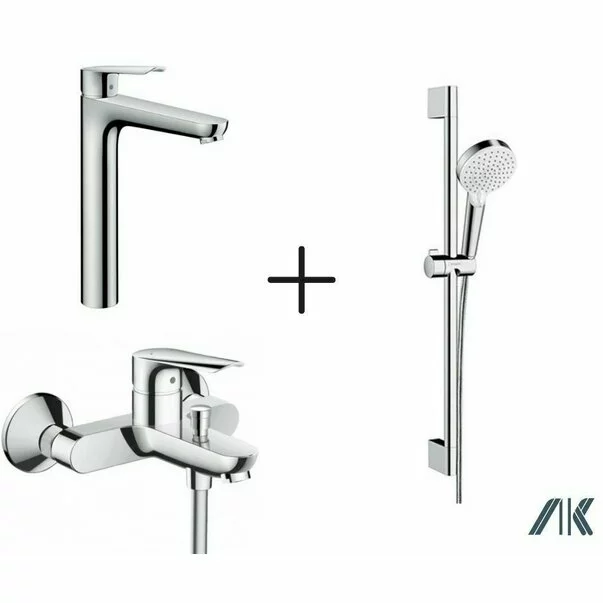 Seturi baterii - Set baterii Hansgrohe Logis E cu baterie lavoar inalta, baterie cada si set de dus cu bara crom