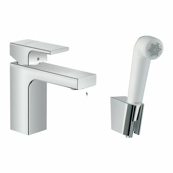 Baterii baie - Baterie lavoar Hansgrohe Vernis Shape 100 crom lucios cu dus igienic