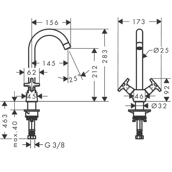 Baterie bucatarie dubla comanda Hansgrohe Logis M32 Eco cu 1 jet 71283000 [2]