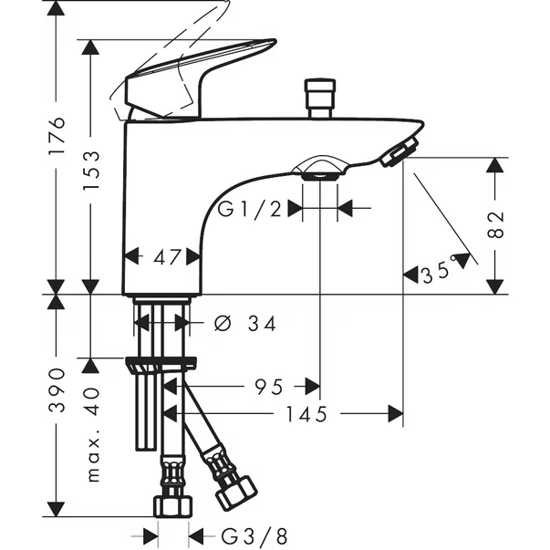 Baterie cada - dus Hansgrohe Logis crom lucios monocomanda [2]