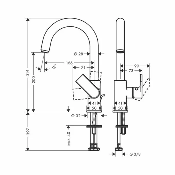 Baterie lavoar Hansgrohe Vernis Shape crom lucios cu ventil Pop-Up [3]