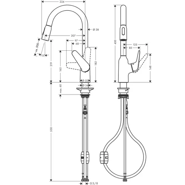 Baterie bucatarie cu dus extractibil crom periat Hansgrohe Focus M42 220 cu 2 jeturi [2]
