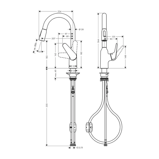 Baterie bucatarie dus extractibil Hansgrohe Focus M42 crom lucios 2 tipuri de jet [2]
