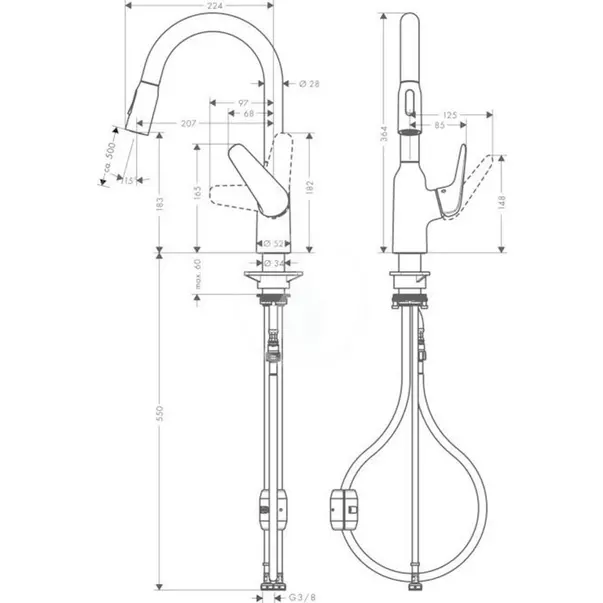 Baterie bucatarie cu dus extractibil crom periat Hansgrohe Focus M42 180 cu 2 jeturi [2]