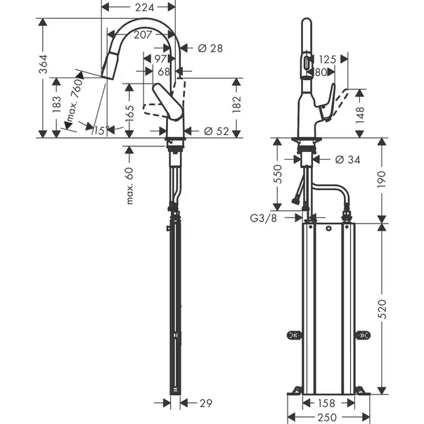 Baterie bucatarie cu dus extractibil Hansgrohe Focus M42 180 sBox cu 2 jeturi [2]