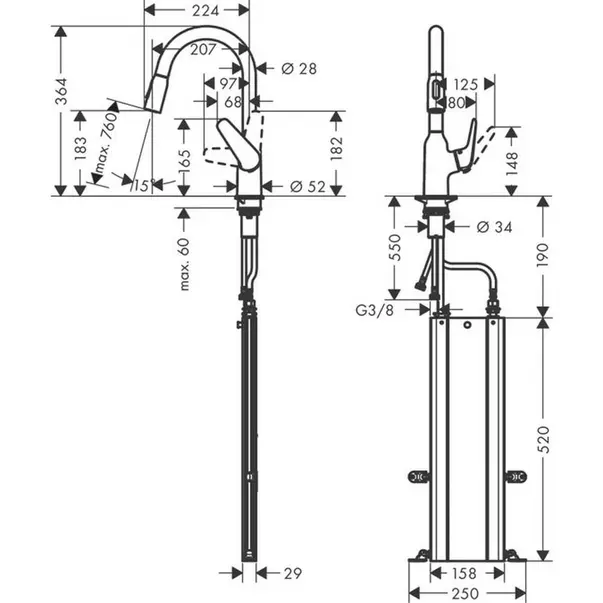 Baterie bucatarie cu dus extractibil crom periat Hansgrohe Focus M42 180 sBox cu 2 jeturi [2]
