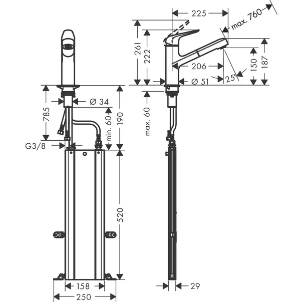 Baterie bucatarie cu dus extractibil crom periat Hansgrohe Focus M42 150 sBox cu 1 jet [2]