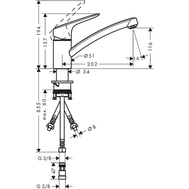 Baterie bucatarie monocomanda Hansgrohe Logis M31 120 cu 1 jet [2]