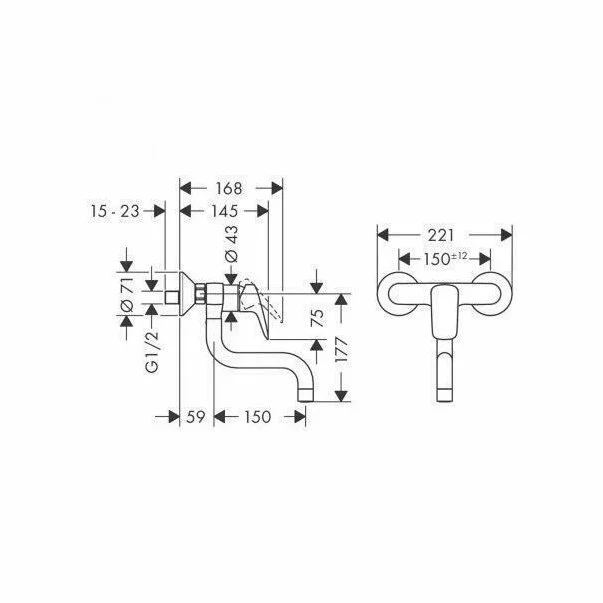 Baterie bucatarie Hansgrohe Logis cu montaj pe perete crom [2]
