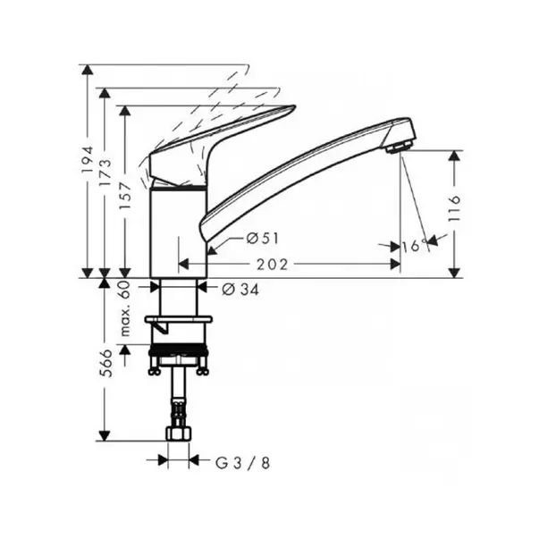 Baterie bucatarie monocomanda Hansgrohe Logis M31 120 CoolStart EcoSmart cu 1 jet [2]
