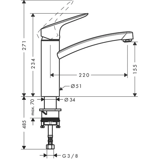 Baterie bucatarie monocomanda Hansgrohe Logis M31 160 CoolStart EcoSmart cu 1 jet [3]