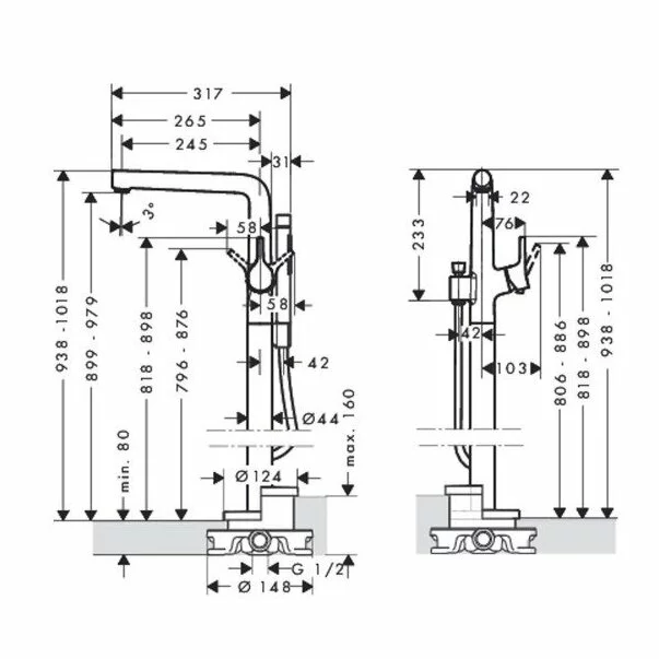 Baterie cada - dus freestanding Hansgrohe Talis S monocomanda crom lucios [2]