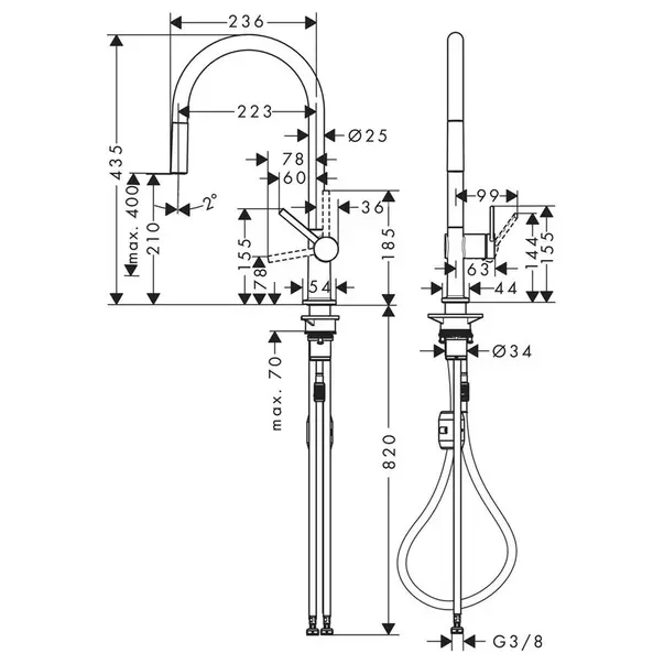 Baterie bucatarie cu dus extractibil gri periat Hansgrohe Talis M54 210 cu 2 jeturi 72800340 [2]