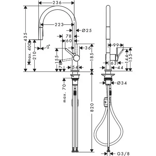 Baterie bucatarie cu dus extractibil crom periat Hansgrohe Talis M54 210 cu 2 jeturi 72800800 [2]