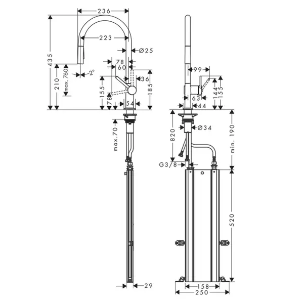 Baterie bucatarie cu dus extractibil gri periat Hansgrohe Talis M54 210 cu 2 jeturi 72801340 [2]