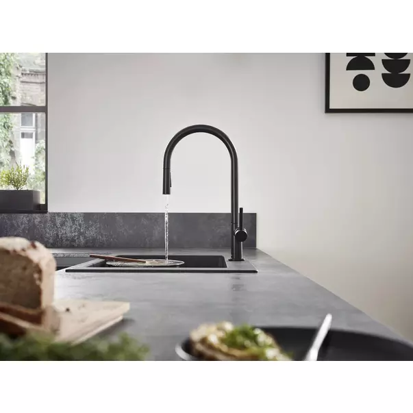 Baterie bucatarie cu dus extractibil Hansgrohe Talis M54 210 negru cu 2 tipuri de jet [11]
