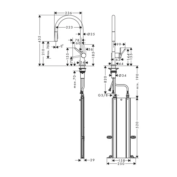 Baterie bucatarie cu dus extractibil Hansgrohe Talis M54 210 negru cu 2 tipuri de jet [3]
