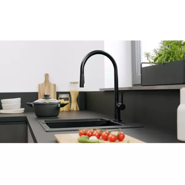 Baterie bucatarie cu dus extractibil Hansgrohe Talis M54 210 negru cu 2 tipuri de jet [5]
