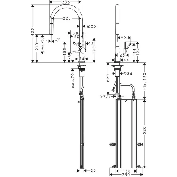 Baterie bucatarie cu dus extractibil negru mat Hansgrohe Talis M54 210 sBox cu 1 jet [2]