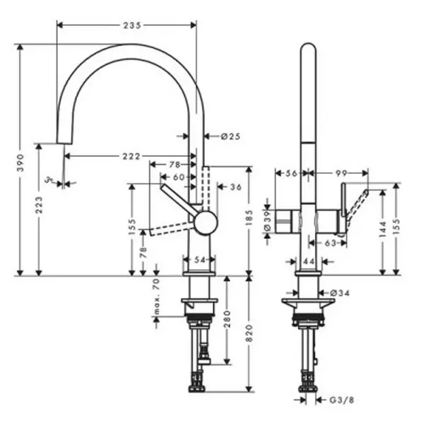 Baterie bucatarie monocomanda crom periat Hansgrohe Talis M54 220 cu 1 jet si robinet apa rece [2]